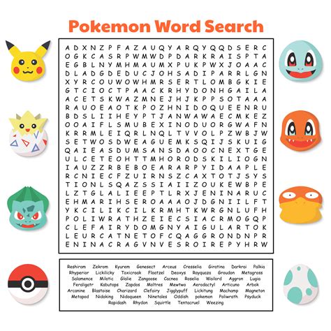Word Search Pokemon Printable